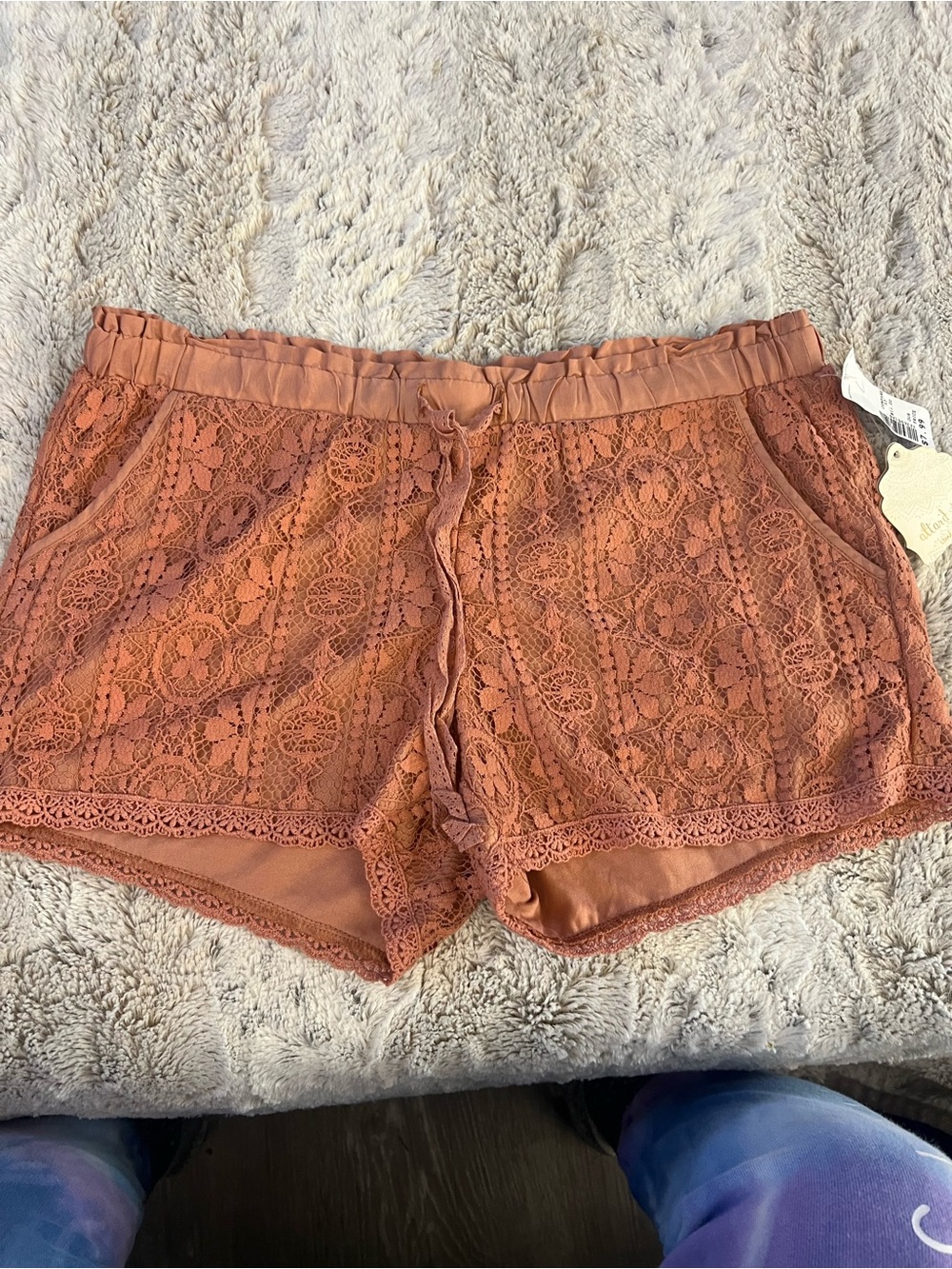 Altar'd State Rust Lace Overlay Drawstring Shorts